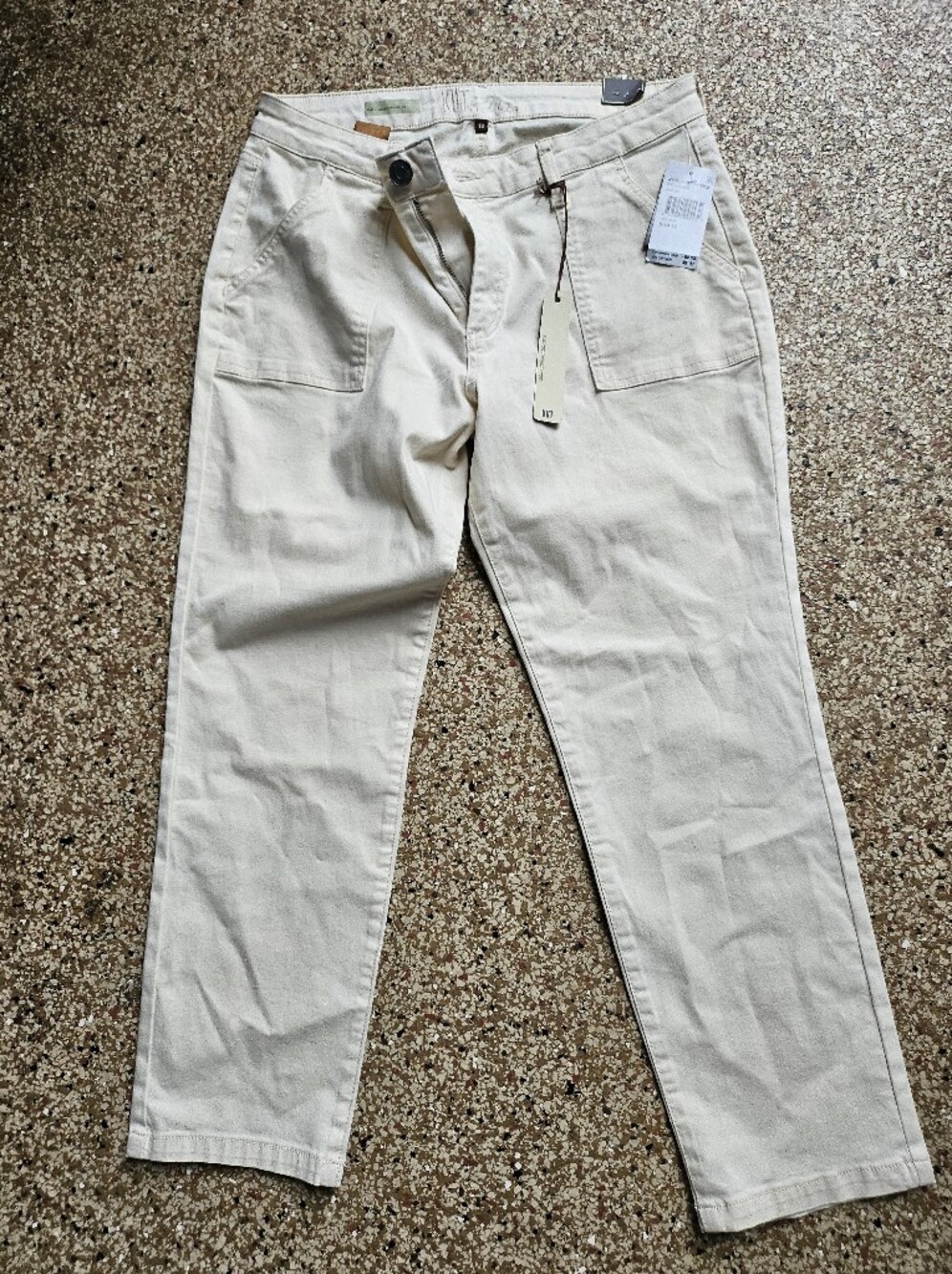 New W Tag KUT Katy Ankle Straight-Leg Pants Cream Cotton Spandex Jeans 12
